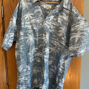 Reyn Spooner Blue and White Palm Print Shirt